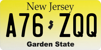 NJ license plate A76ZQQ