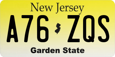 NJ license plate A76ZQS