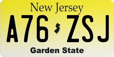 NJ license plate A76ZSJ