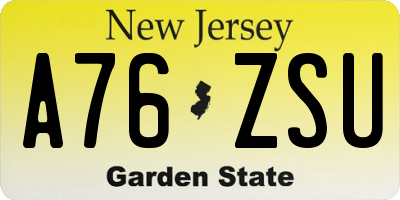 NJ license plate A76ZSU