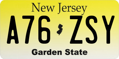 NJ license plate A76ZSY