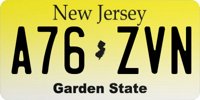 NJ license plate A76ZVN