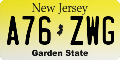 NJ license plate A76ZWG