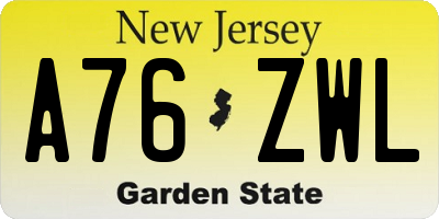 NJ license plate A76ZWL