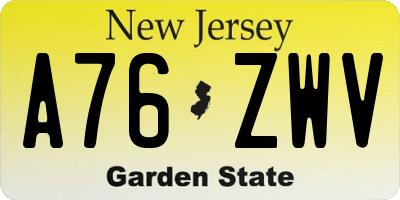 NJ license plate A76ZWV
