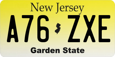 NJ license plate A76ZXE