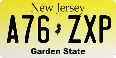 NJ license plate A76ZXP