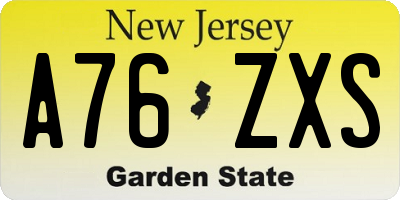 NJ license plate A76ZXS
