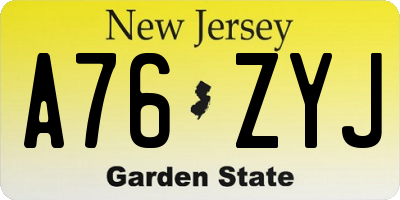 NJ license plate A76ZYJ