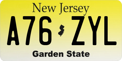 NJ license plate A76ZYL
