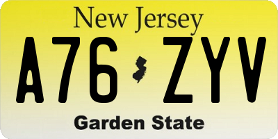 NJ license plate A76ZYV