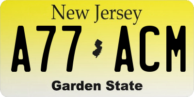 NJ license plate A77ACM