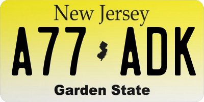 NJ license plate A77ADK