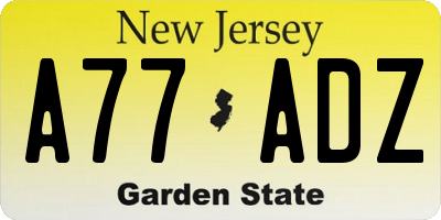 NJ license plate A77ADZ