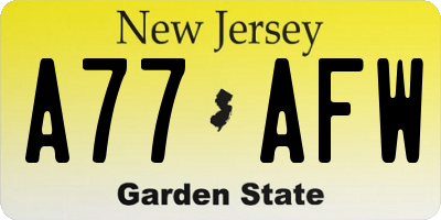 NJ license plate A77AFW