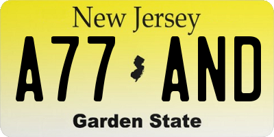 NJ license plate A77AND