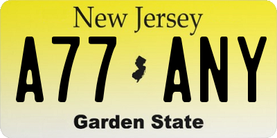 NJ license plate A77ANY