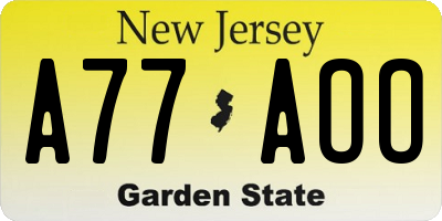 NJ license plate A77AOO