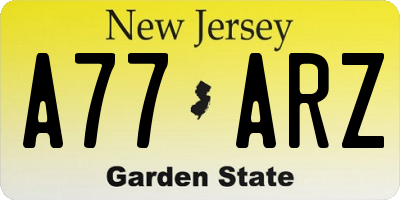 NJ license plate A77ARZ