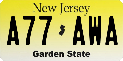NJ license plate A77AWA