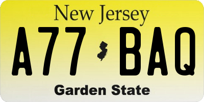 NJ license plate A77BAQ