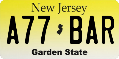 NJ license plate A77BAR