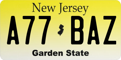 NJ license plate A77BAZ