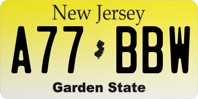 NJ license plate A77BBW