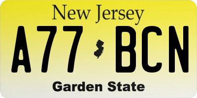 NJ license plate A77BCN