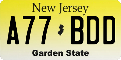 NJ license plate A77BDD