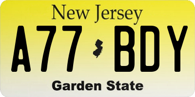NJ license plate A77BDY