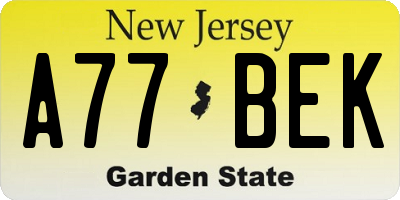 NJ license plate A77BEK