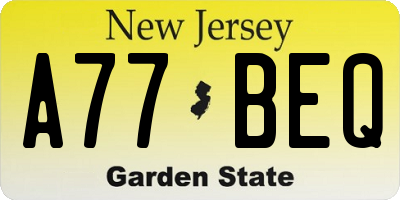 NJ license plate A77BEQ