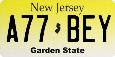 NJ license plate A77BEY