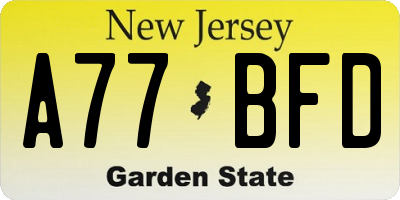 NJ license plate A77BFD