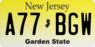 NJ license plate A77BGW