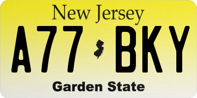 NJ license plate A77BKY