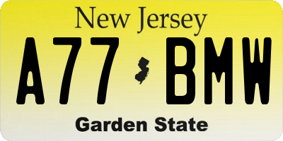 NJ license plate A77BMW