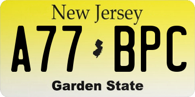 NJ license plate A77BPC