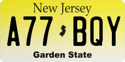 NJ license plate A77BQY