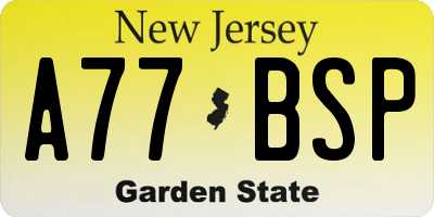 NJ license plate A77BSP