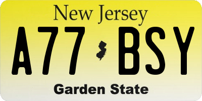 NJ license plate A77BSY