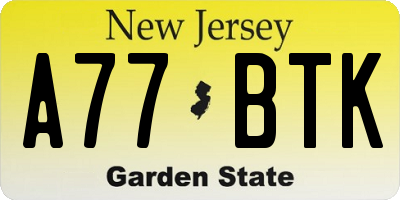 NJ license plate A77BTK
