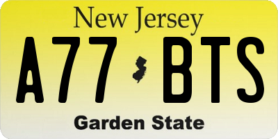 NJ license plate A77BTS