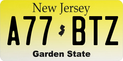 NJ license plate A77BTZ