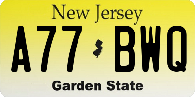 NJ license plate A77BWQ