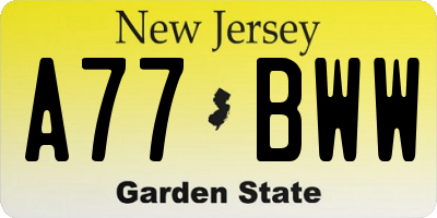 NJ license plate A77BWW
