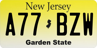 NJ license plate A77BZW