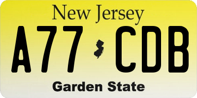 NJ license plate A77CDB