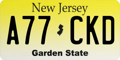 NJ license plate A77CKD